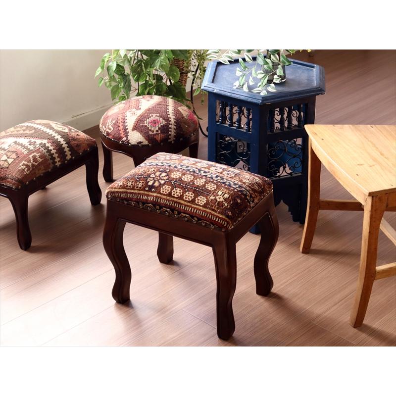 トライバルラグ木製家具 H41×W38×D28cm スツール オットマン レクタングル tribal rug stool ottman rectangle | ブランド登録なし | 01