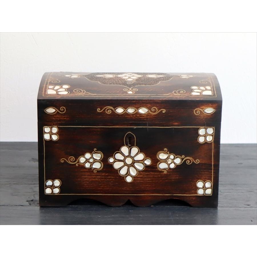 螺鈿細工木製宝箱 W28xH19xD18.5cm 胡桃の木 Mother of Pearl Walnut