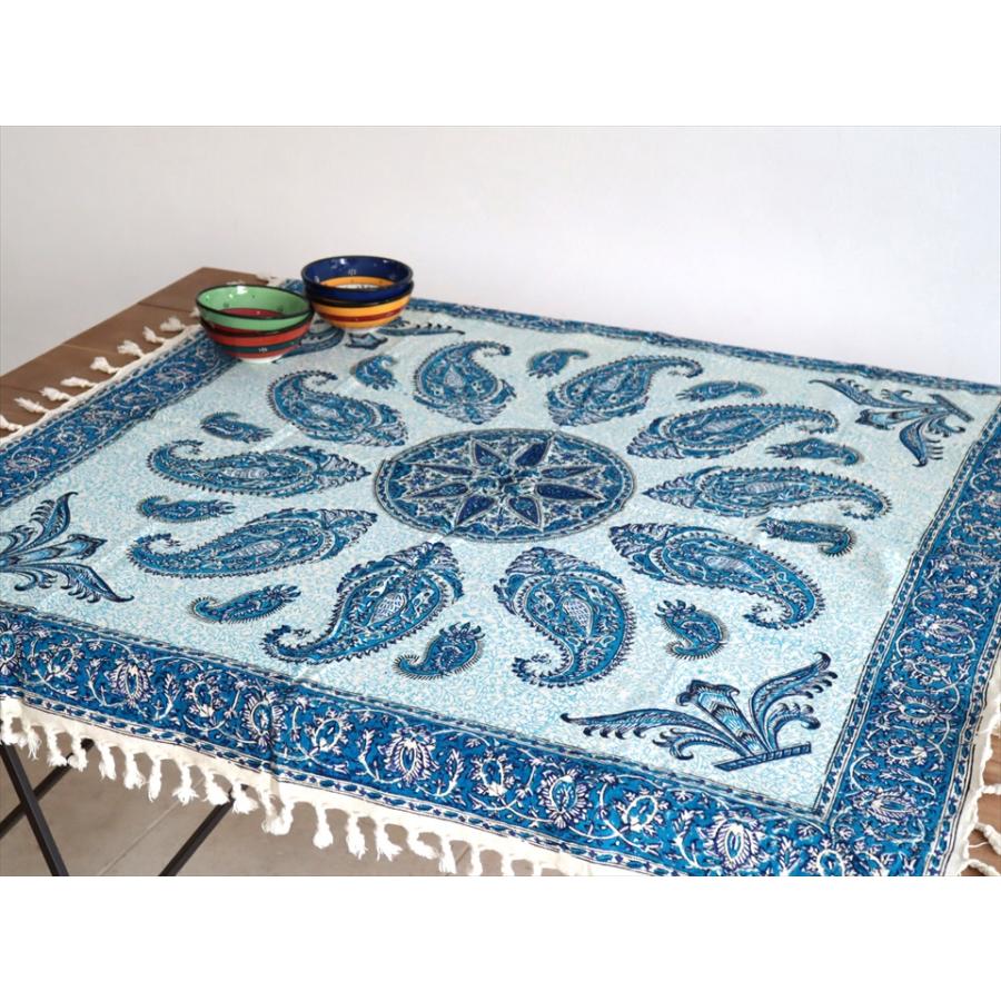 ペルシャ更紗 ガラムカール 100x100cmサイズ ブルー系 ペイズリー柄 テーブルクロス マルチクロス | ブランド登録なし | 01