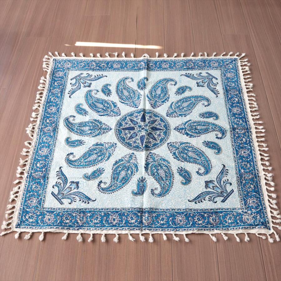 ペルシャ更紗 ガラムカール 100x100cmサイズ ブルー系 ペイズリー柄 テーブルクロス マルチクロス | ブランド登録なし | 04