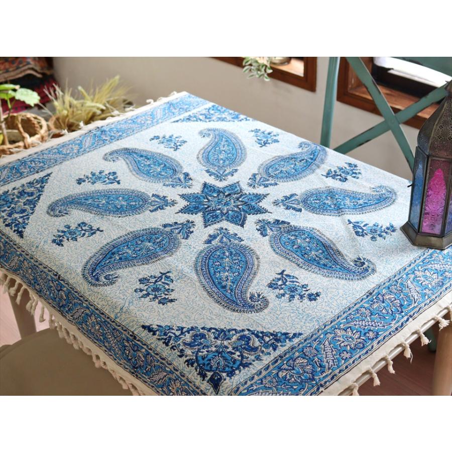 ペルシャ更紗 ガラムカール 98×94cm ブルー系 ペイズリー柄 テーブルクロス マルチクロス | ブランド登録なし | 01