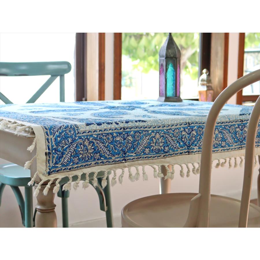 ペルシャ更紗 ガラムカール 98×94cm ブルー系 ペイズリー柄 テーブルクロス マルチクロス | ブランド登録なし | 02