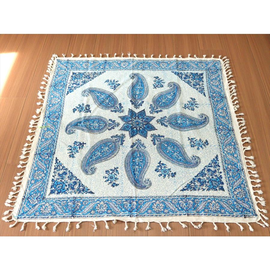 ペルシャ更紗 ガラムカール 98×94cm ブルー系 ペイズリー柄 テーブルクロス マルチクロス | ブランド登録なし | 04