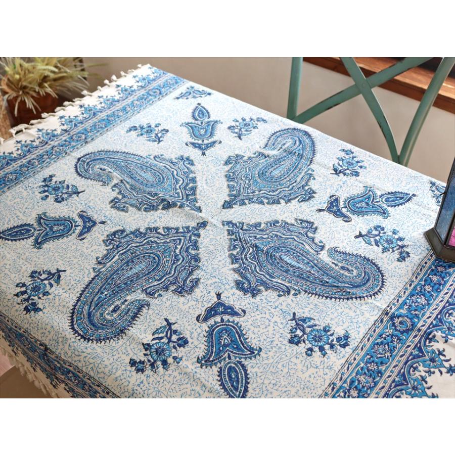 【新品・未使用】ペルシャ更紗 ペルシャ更紗 ガラムカール 100×95cm ブルー系 ペイズリー柄 テーブル