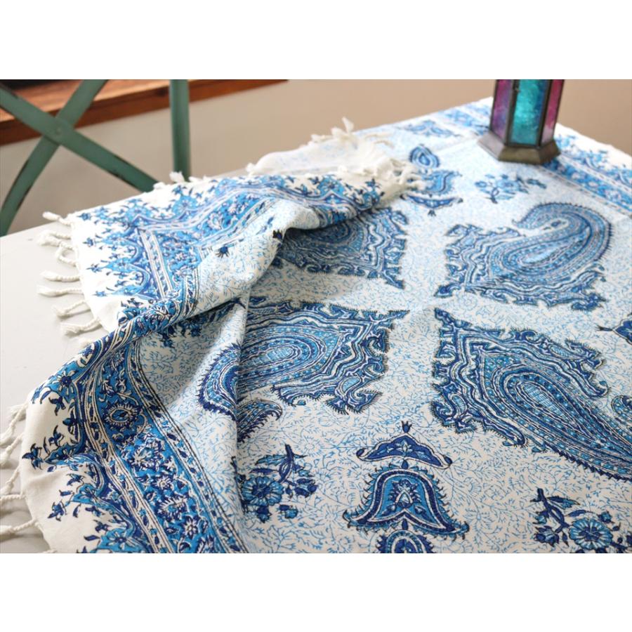 ペルシャ更紗 ガラムカール 100×95cm ブルー系 ペイズリー柄 テーブルクロス マルチクロス | ブランド登録なし | 03