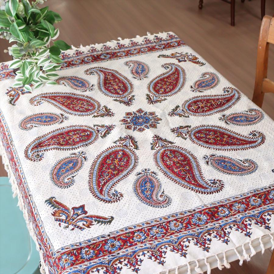 ペルシャ更紗 ガラムカール 100x100cmサイズ アンバー系 ペイズリー柄 テーブルクロス マルチクロス | ブランド登録なし