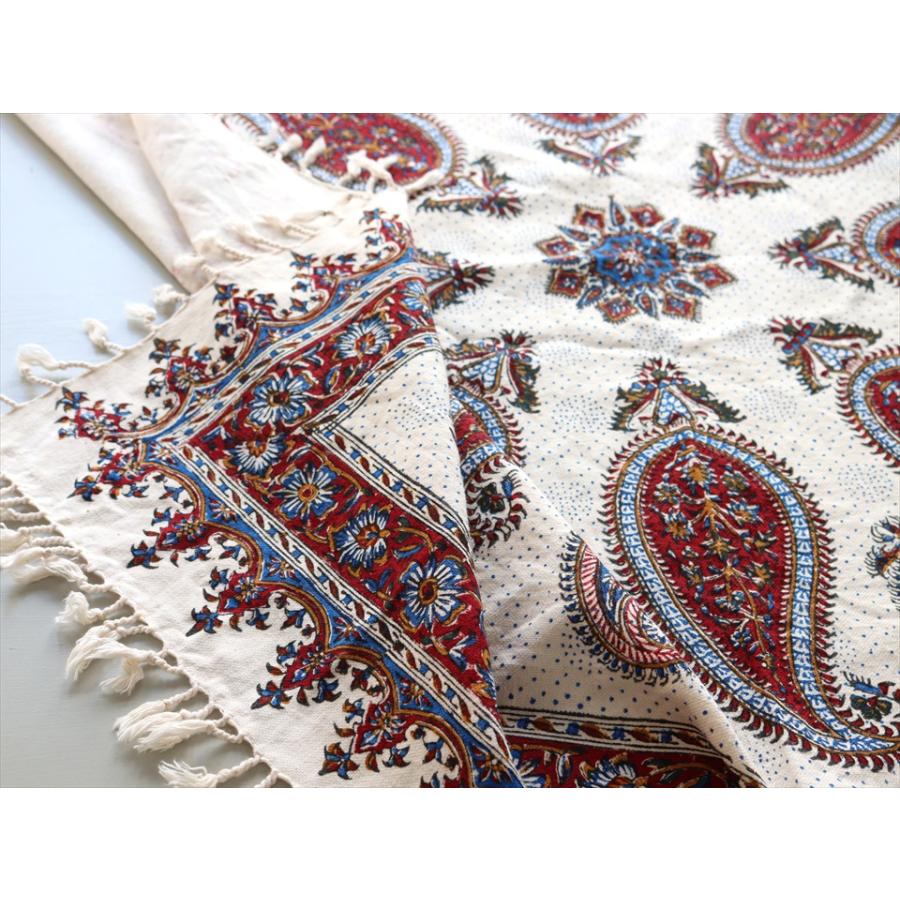 ペルシャ更紗 ガラムカール 100x100cmサイズ アンバー系 ペイズリー柄 テーブルクロス マルチクロス | ブランド登録なし | 03