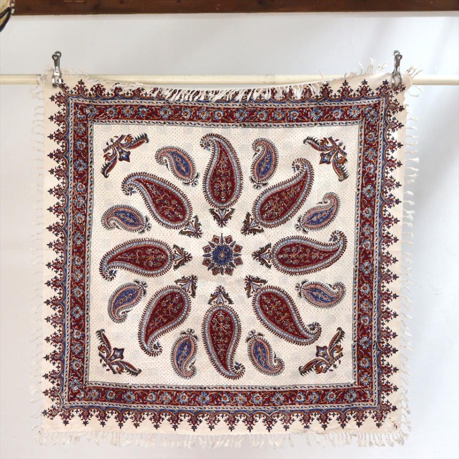 ペルシャ更紗 ガラムカール 100x100cmサイズ アンバー系 ペイズリー柄 テーブルクロス マルチクロス | ブランド登録なし | 04