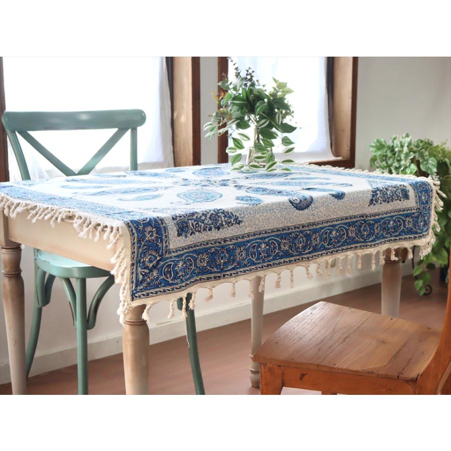 ペルシャ更紗 ガラムカール 100x100cmサイズ ブルー系 ペイズリー柄 テーブルクロス マルチクロス | ブランド登録なし | 03