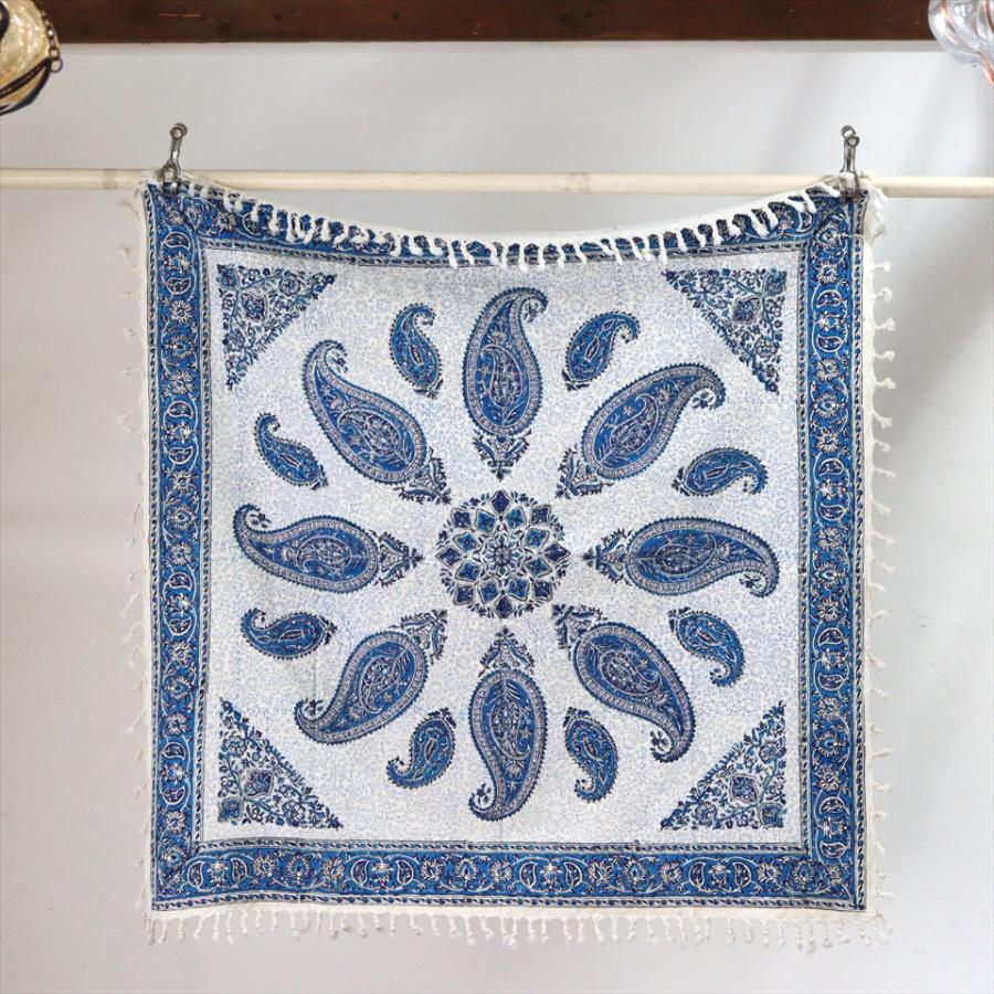 ペルシャ更紗 ガラムカール 100x100cmサイズ ブルー系 ペイズリー柄 テーブルクロス マルチクロス | ブランド登録なし | 05