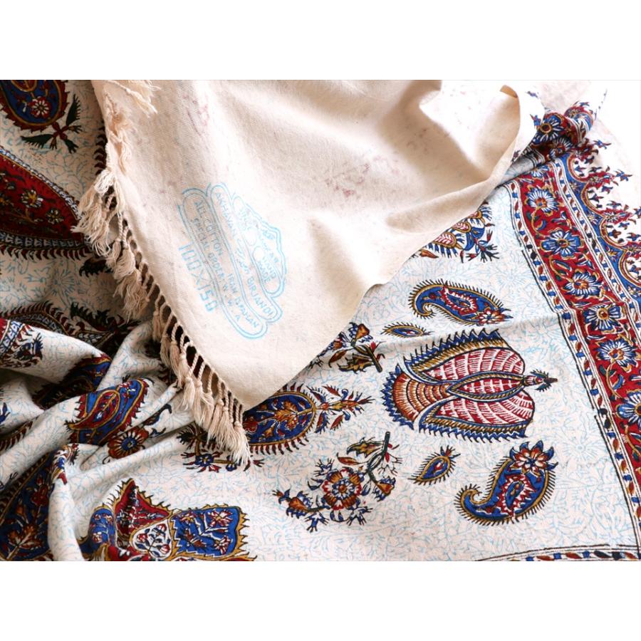 ガラムカール ペルシャ更紗 150x100cmサイズ ソファカバー タペストリー アンバー系ペイズリー 青い花の地模様 | ブランド登録なし | 03