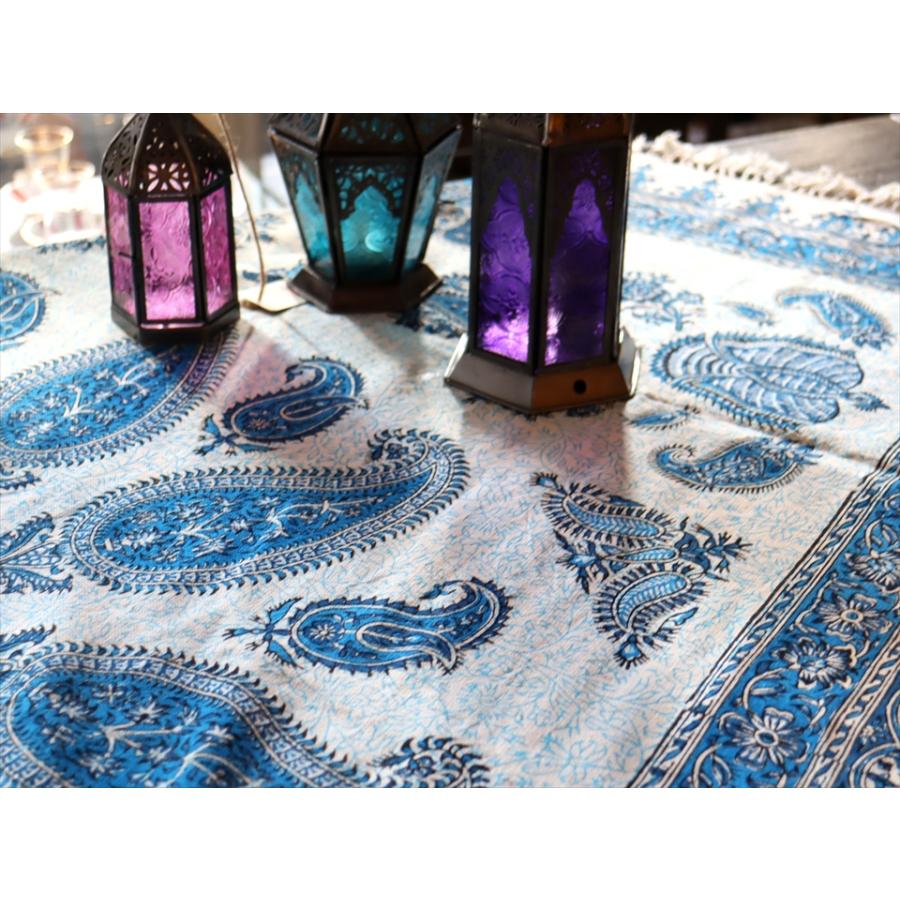 ペルシャ更紗 イラン手染め布 150x100cmサイズ ソファカバー タペストリー ブルー系ペイズリー柄 | ブランド登録なし | 02