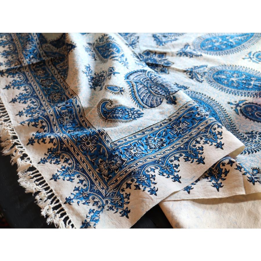 ペルシャ更紗 イラン手染め布 150x100cmサイズ ソファカバー タペストリー ブルー系ペイズリー柄 | ブランド登録なし | 03
