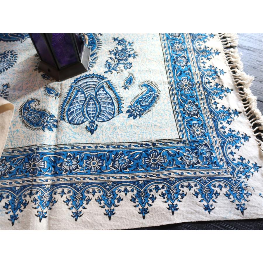 ペルシャ更紗 イラン手染め布 150x100cmサイズ ソファカバー タペストリー ブルー系ペイズリー柄 | ブランド登録なし | 04