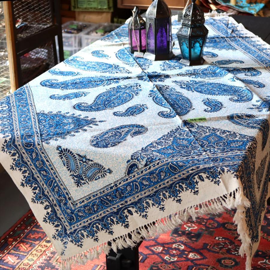ペルシャ更紗 イラン手染め布 150x100cmサイズ ソファカバー タペストリー ブルー系 ペイズリー柄 | 