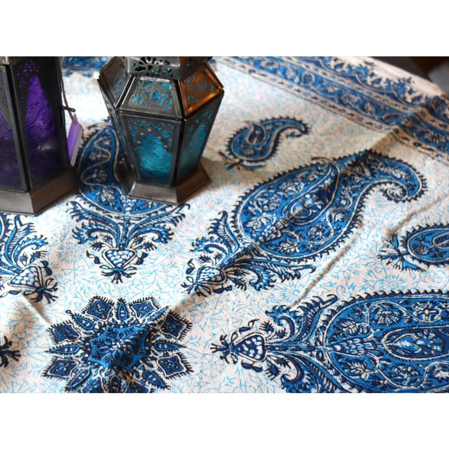 ペルシャ更紗 イラン手染め布 150x100cmサイズ ソファカバー タペストリー ブルー系 ペイズリー柄 |  | 01