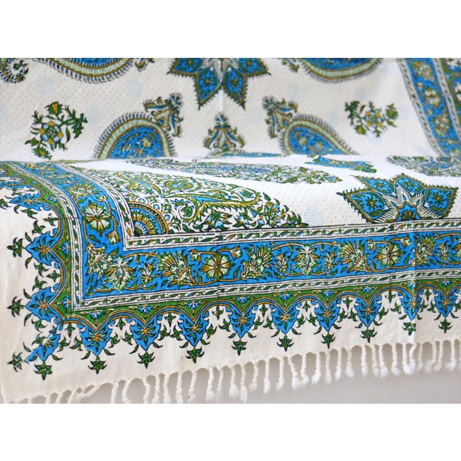 ペルシャ更紗 イラン手染め布 150x100cmサイズ ソファカバー タペストリー ブルー系ペイズリー柄 | ブランド登録なし | 03