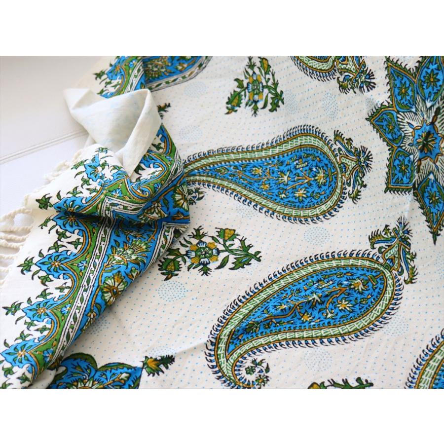 ペルシャ更紗 イラン手染め布 150x100cmサイズ ソファカバー タペストリー ブルー系ペイズリー柄 | ブランド登録なし | 04