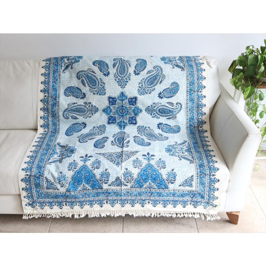 ペルシャ更紗 イラン手染め布 150x101cm ブルー ペイズリー イラン手染め布 テーブルクロス ソファーカバー | ブランド登録なし | 01