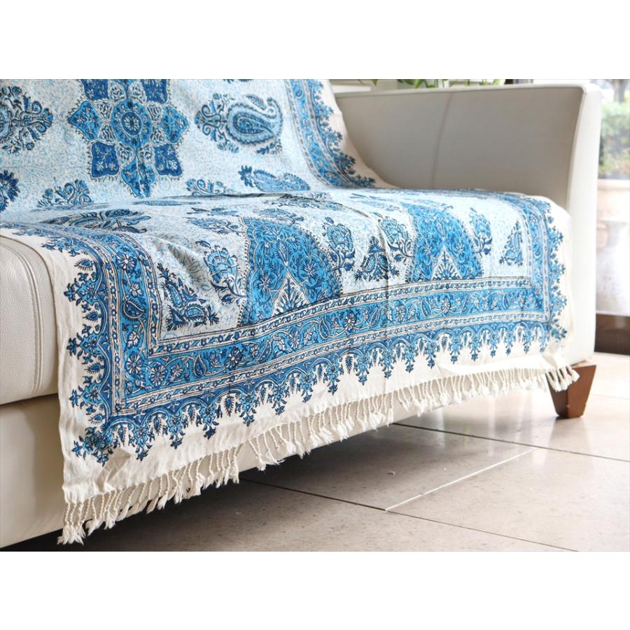 ペルシャ更紗 イラン手染め布 150x101cm ブルー ペイズリー イラン手染め布 テーブルクロス ソファーカバー | ブランド登録なし | 03