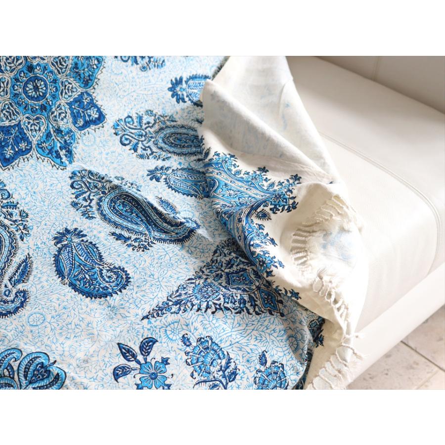 ペルシャ更紗 イラン手染め布 150x101cm ブルー ペイズリー イラン手染め布 テーブルクロス ソファーカバー | ブランド登録なし | 04