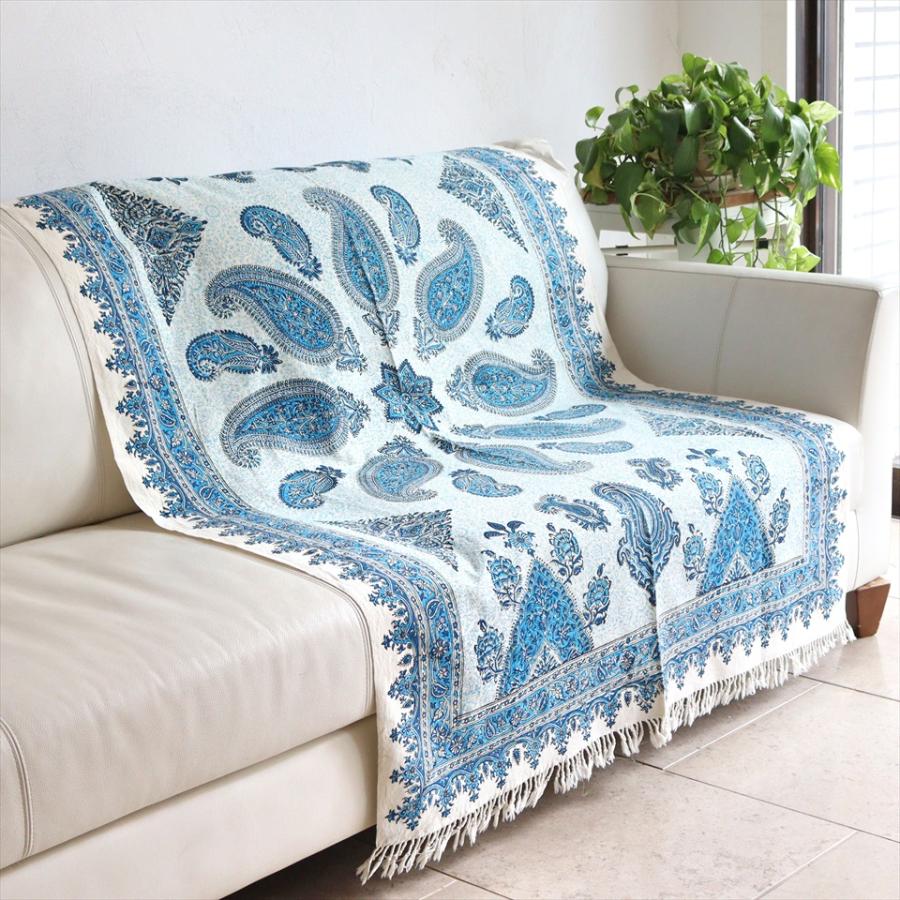 ペルシャ更紗 イラン手染め布 148x100cm ブルー ペイズリー イラン手染め布 テーブルクロス ソファーカバー | ブランド登録なし