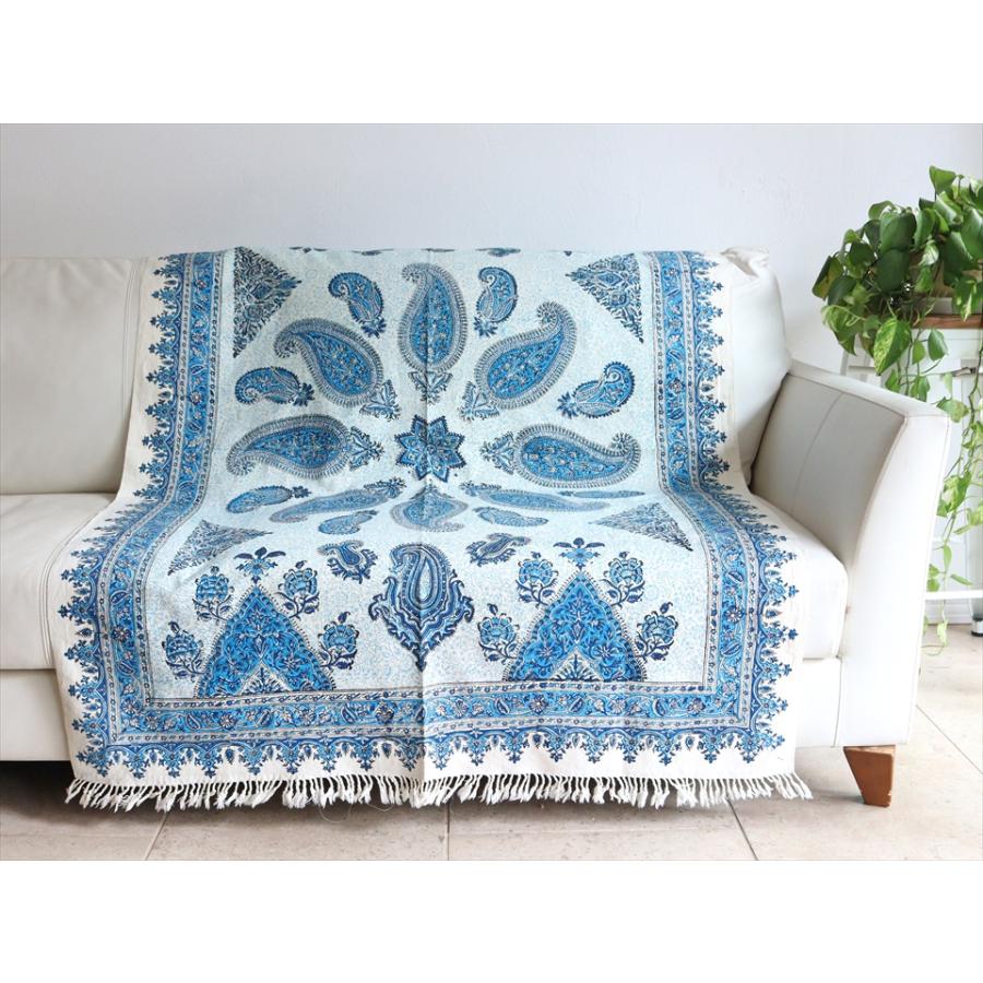 ペルシャ更紗 イラン手染め布 148x100cm ブルー ペイズリー イラン手染め布 テーブルクロス ソファーカバー | ブランド登録なし | 01