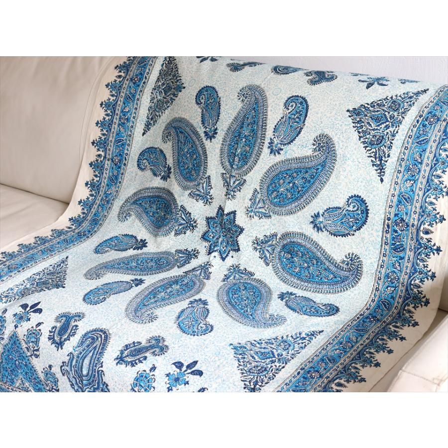ペルシャ更紗 イラン手染め布 148x100cm ブルー ペイズリー イラン手染め布 テーブルクロス ソファーカバー | ブランド登録なし | 02