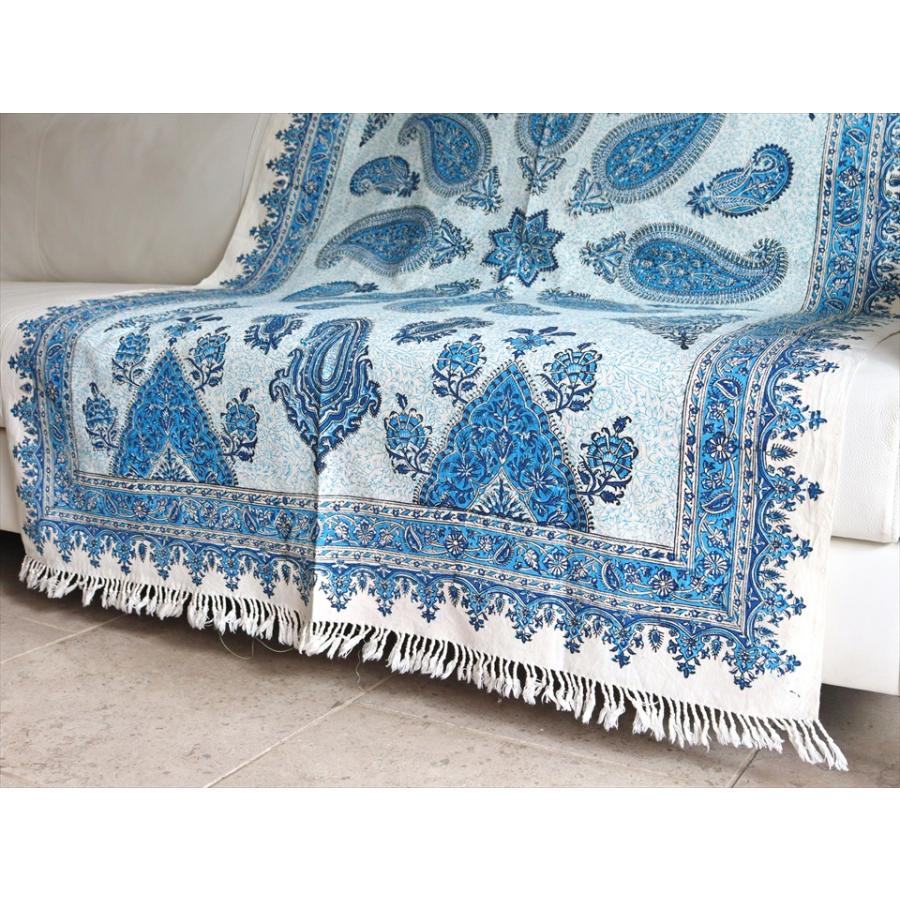 ペルシャ更紗 イラン手染め布 148x100cm ブルー ペイズリー イラン手染め布 テーブルクロス ソファーカバー | ブランド登録なし | 03