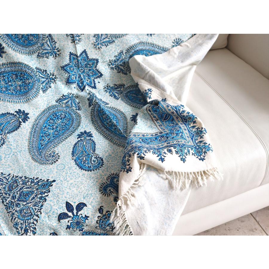ペルシャ更紗 イラン手染め布 148x100cm ブルー ペイズリー イラン手染め布 テーブルクロス ソファーカバー | ブランド登録なし | 04