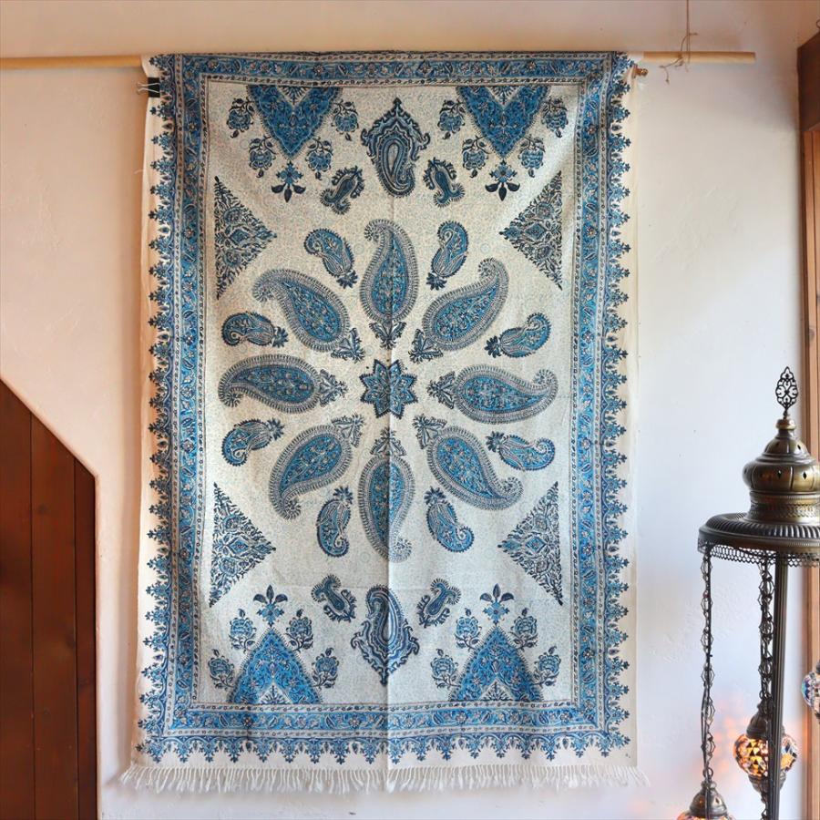 ペルシャ更紗 イラン手染め布 148x100cm ブルー ペイズリー イラン手染め布 テーブルクロス ソファーカバー | ブランド登録なし | 05
