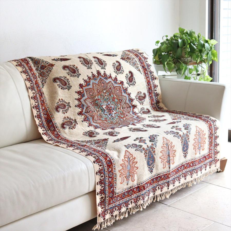 ペルシャ更紗 イラン手染め布 150x100cm アンバー系 ペイズリー イラン手染め布 テーブルクロス ソファーカバー | ブランド登録なし