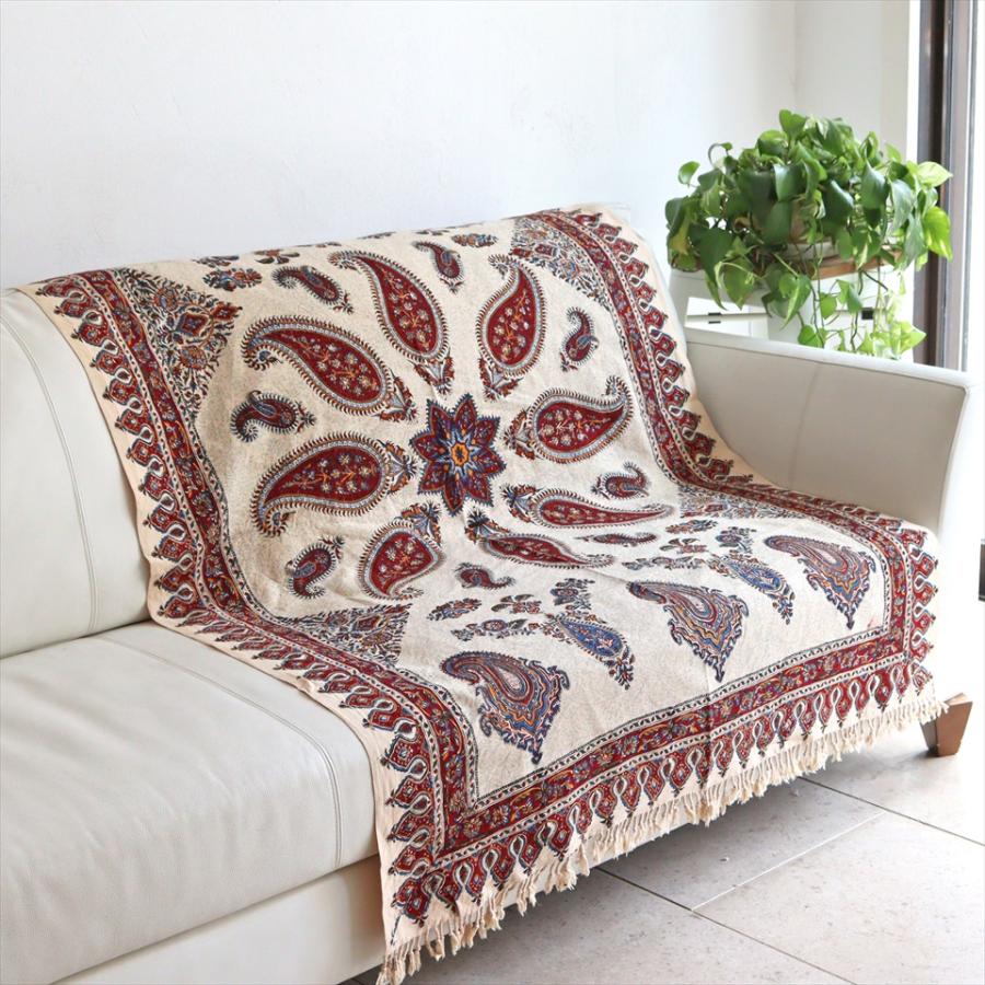 ペルシャ更紗 イラン手染め布 145x100cm アンバー系 ペイズリー イラン手染め布 テーブルクロス ソファーカバー | ブランド登録なし