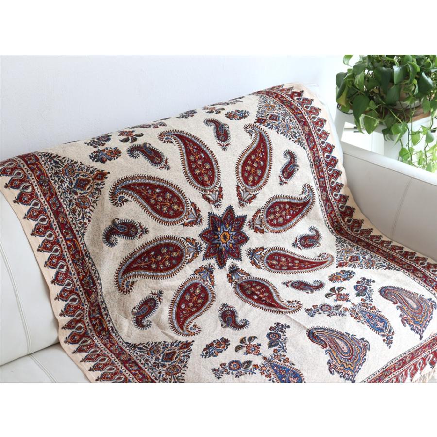ペルシャ更紗 イラン手染め布 145x100cm アンバー系 ペイズリー イラン手染め布 テーブルクロス ソファーカバー | ブランド登録なし | 02