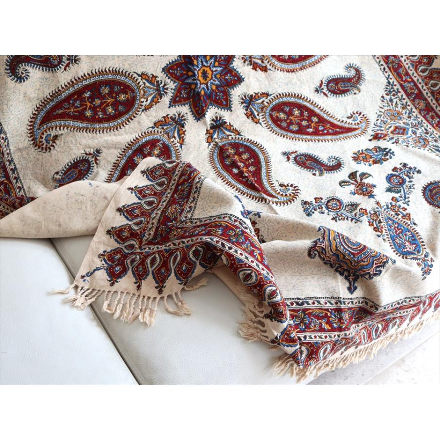 ペルシャ更紗 イラン手染め布 145x100cm アンバー系 ペイズリー イラン手染め布 テーブルクロス ソファーカバー | ブランド登録なし | 05