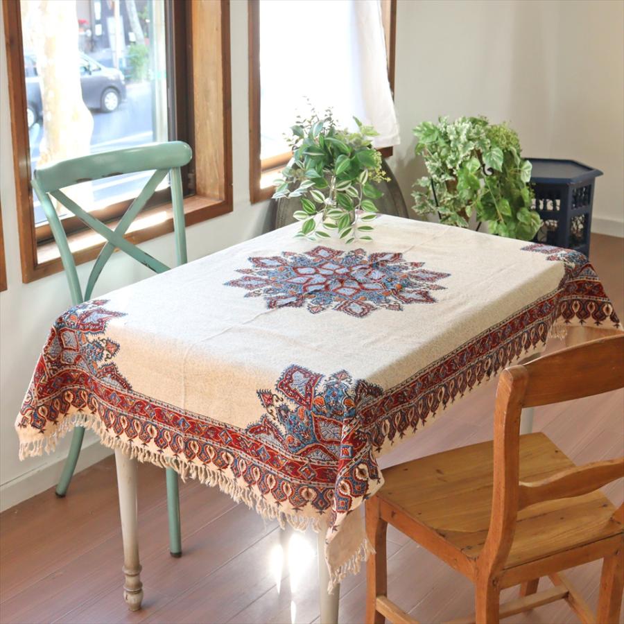 ペルシャ更紗 イラン手染め布 143x101cm アンバー系 ペイズリー イラン手染め布 テーブルクロス ソファーカバー | ブランド登録なし