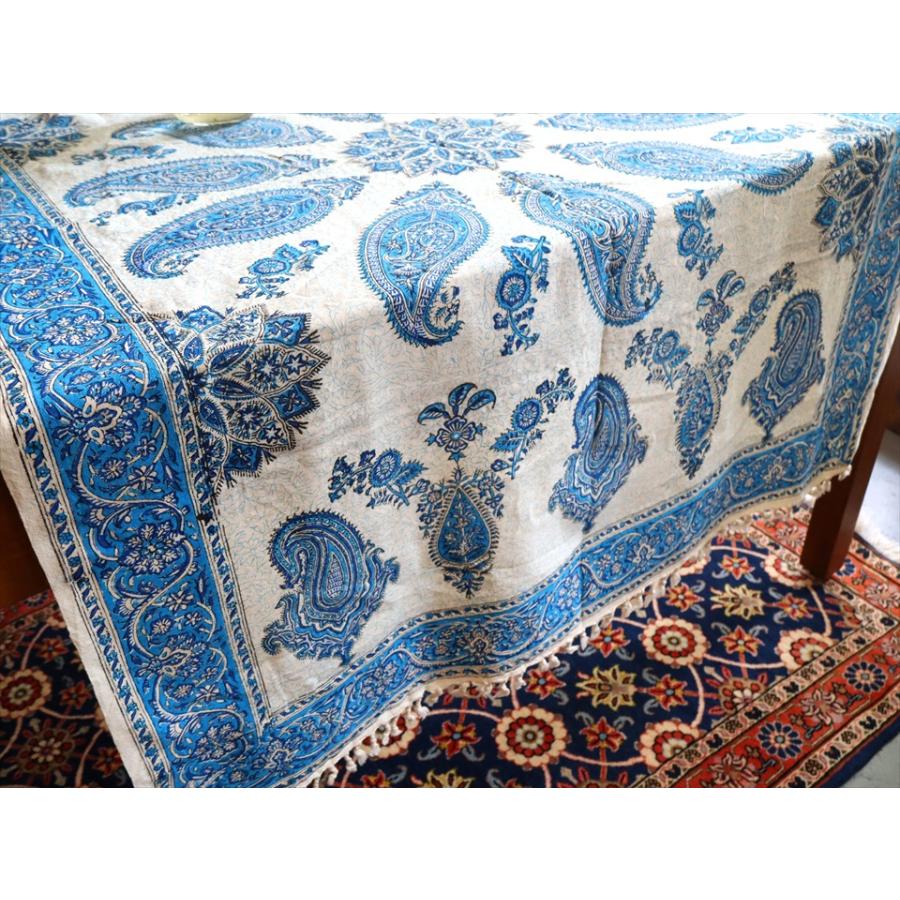 ペルシャ更紗 イラン手染め布 146×98cm ブルー系 ペイズリー テーブルクロス ソファーカバー |  | 03
