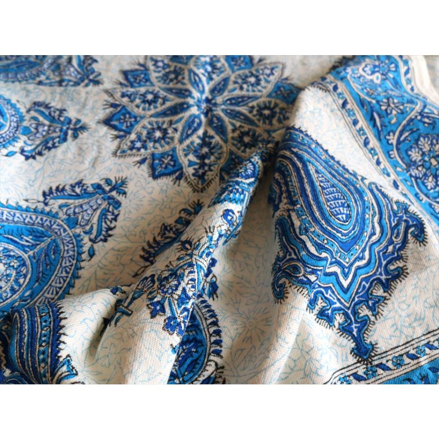 ペルシャ更紗 イラン手染め布 146×98cm ブルー系 ペイズリー テーブルクロス ソファーカバー |  | 04