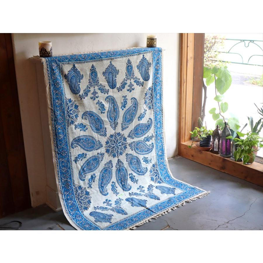 ペルシャ更紗 イラン手染め布 146×98cm ブルー系 ペイズリー テーブルクロス ソファーカバー |  | 05