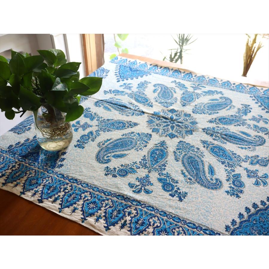 ペルシャ更紗 イラン手染め布 147×99cm ブルー系 ペイズリー テーブルクロス ソファーカバー |  | 01