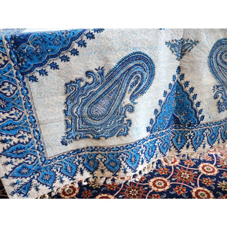 ペルシャ更紗 イラン手染め布 147×99cm ブルー系 ペイズリー テーブルクロス ソファーカバー |  | 03