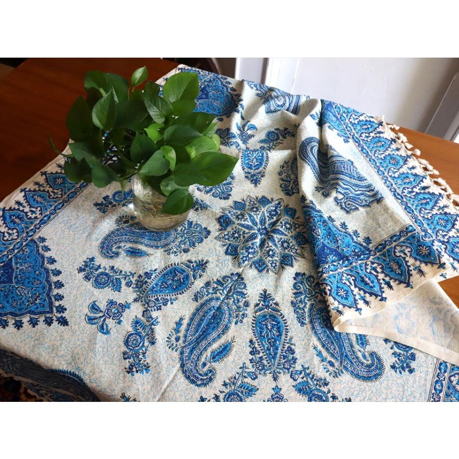 ペルシャ更紗 イラン手染め布 147×99cm ブルー系 ペイズリー テーブルクロス ソファーカバー |  | 04