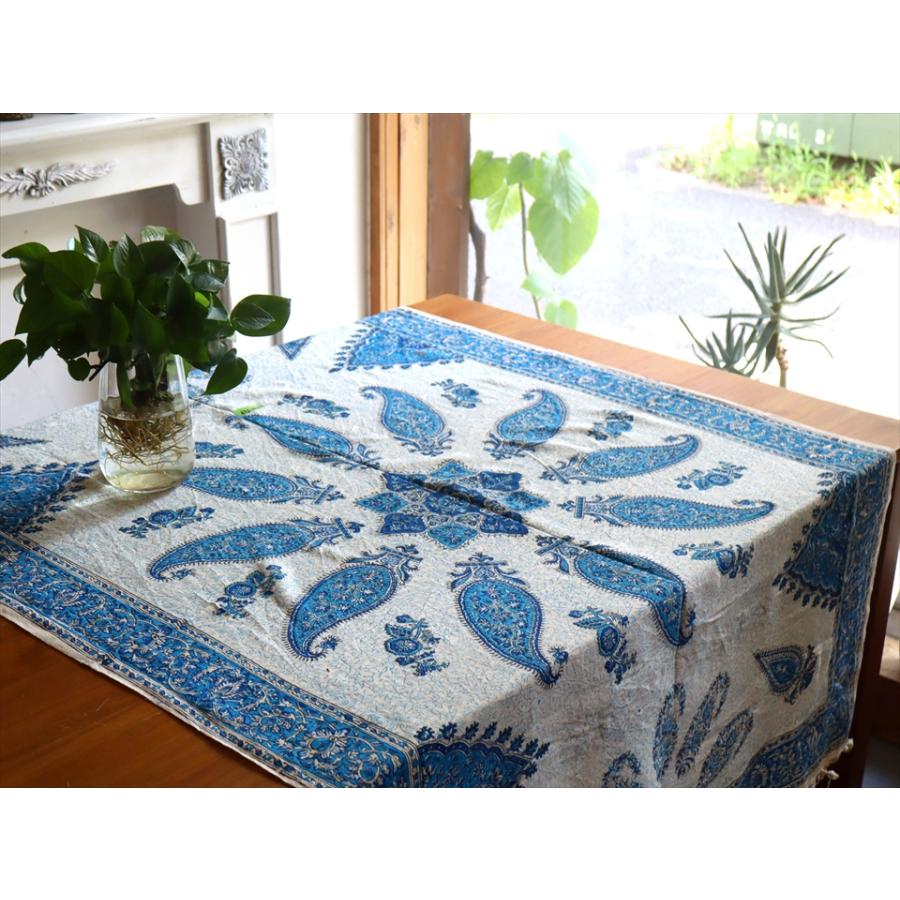 ペルシャ更紗 イラン手染め布 145×98cm ブルー系 ペイズリー テーブルクロス ソファーカバー |  | 01