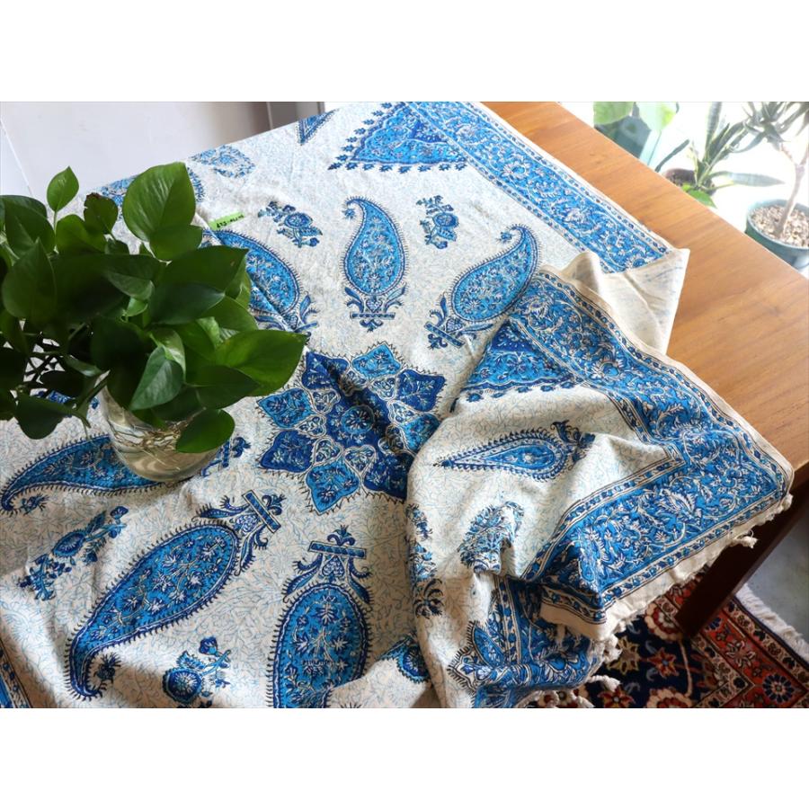 ペルシャ更紗 イラン手染め布 145×98cm ブルー系 ペイズリー テーブルクロス ソファーカバー |  | 03