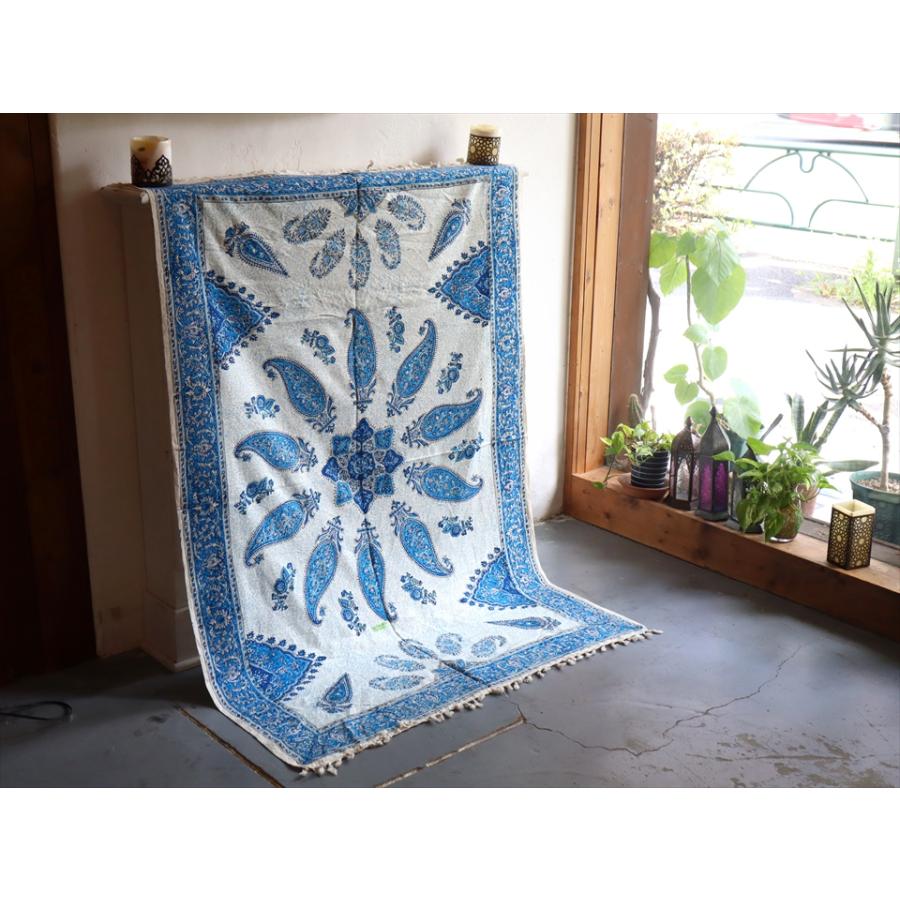 ペルシャ更紗 イラン手染め布 145×98cm ブルー系 ペイズリー テーブルクロス ソファーカバー |  | 04