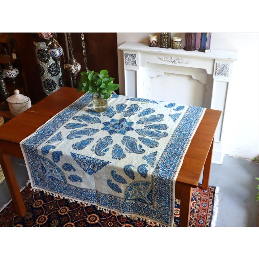 ペルシャ更紗 イラン手染め布 146×98cm ブルー系 ペイズリー テーブルクロス ソファーカバー |  | 01