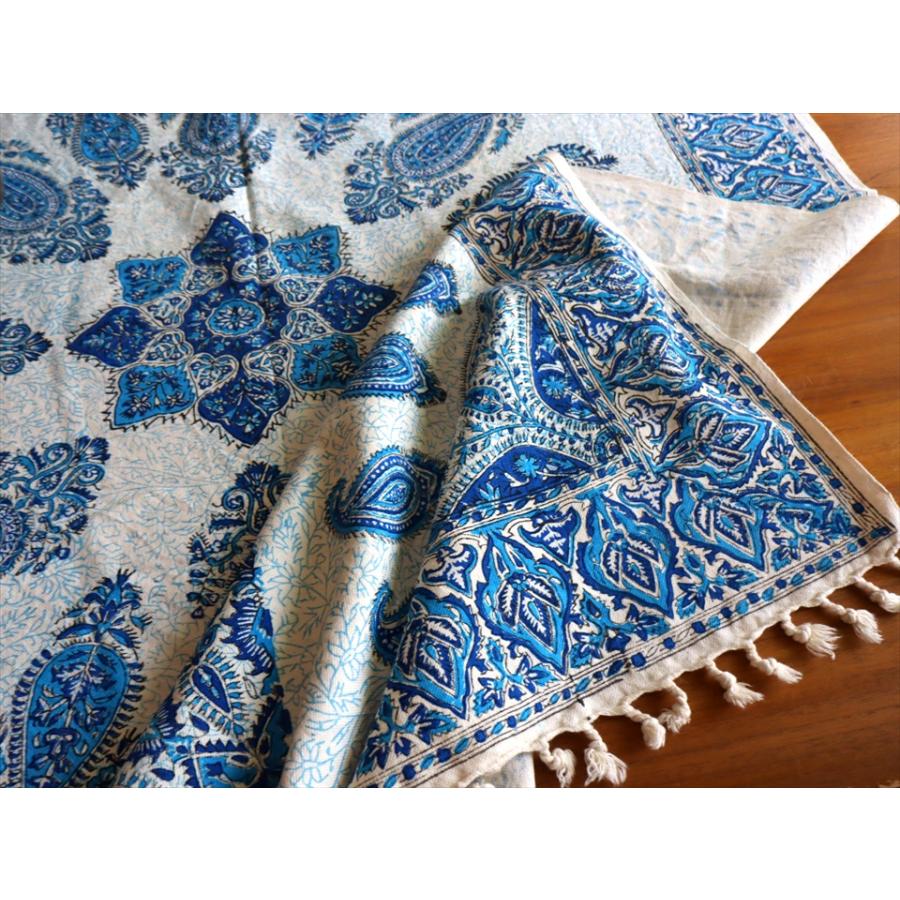 ペルシャ更紗 イラン手染め布 146×98cm ブルー系 ペイズリー テーブルクロス ソファーカバー |  | 03