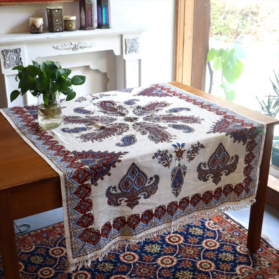 ペルシャ更紗 イラン手染め布 144×100cm アンバー系 ペイズリー テーブルクロス ソファーカバー | 