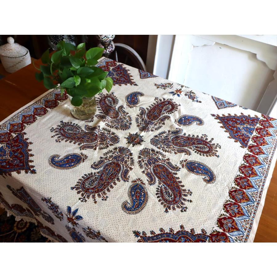 ペルシャ更紗 イラン手染め布 144×100cm アンバー系 ペイズリー テーブルクロス ソファーカバー |  | 02