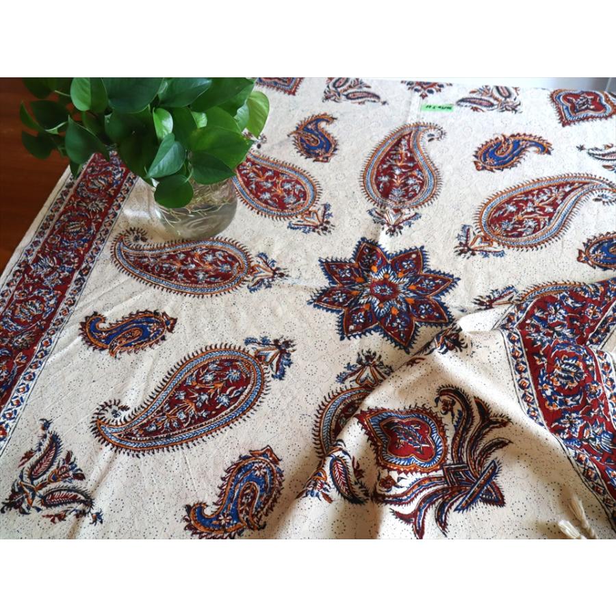 ペルシャ更紗 イラン手染め布 140×100cm アンバー系 ペイズリー テーブルクロス ソファーカバー |  | 02